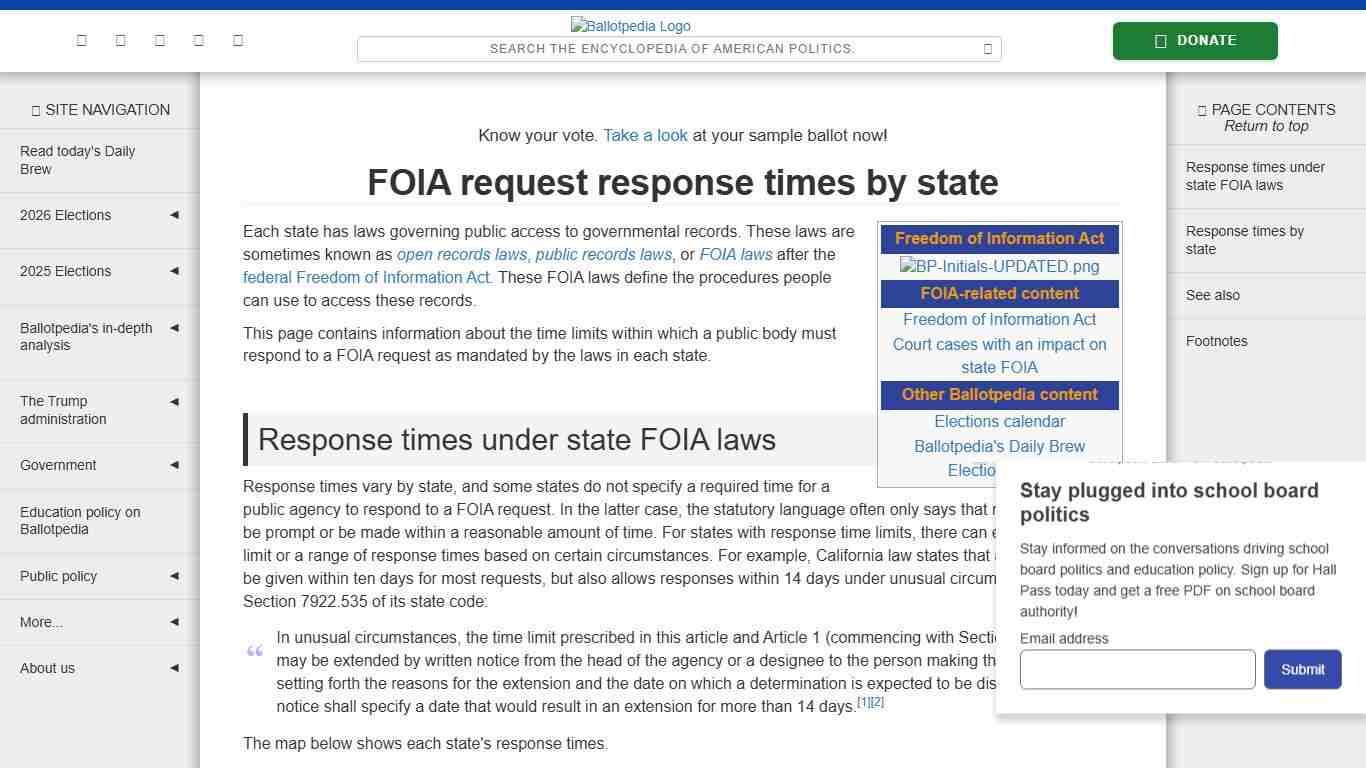FOIA request response times by state - Ballotpedia