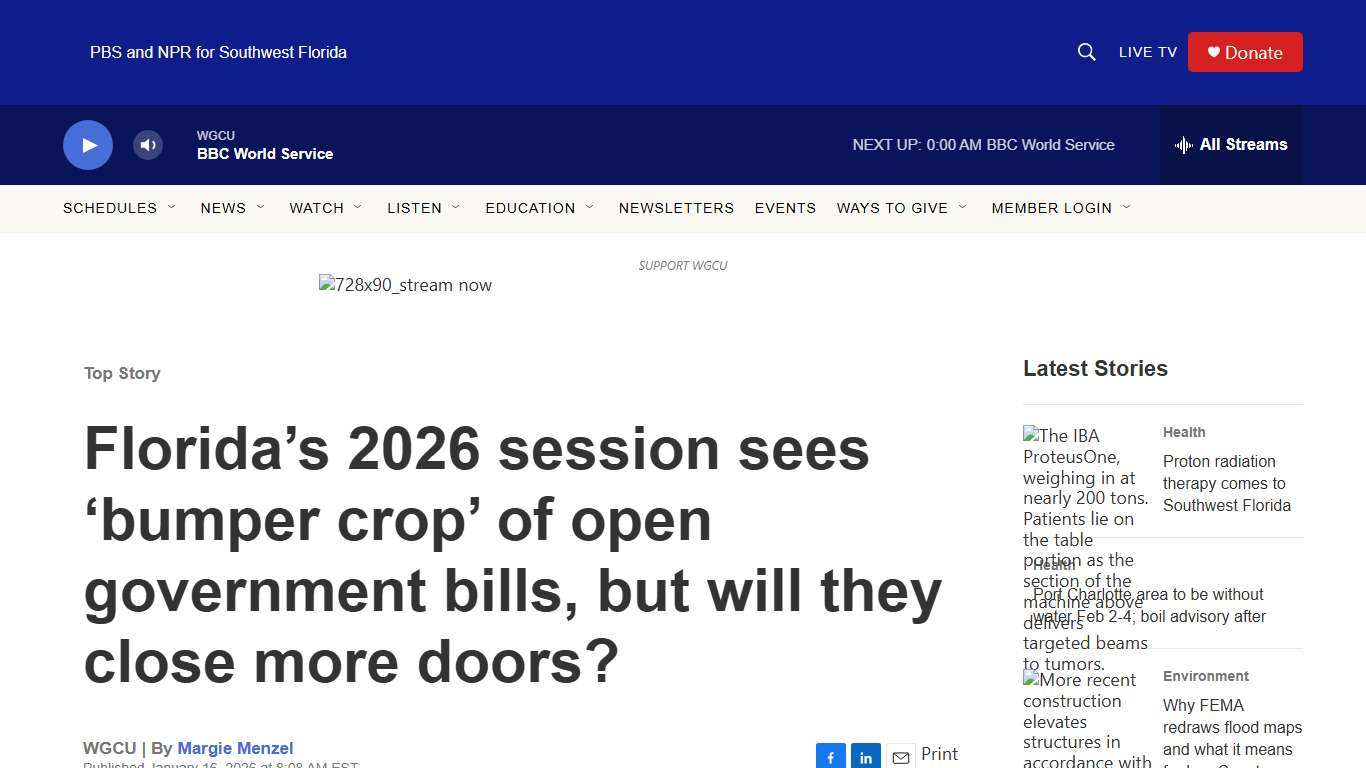 Florida’s 2026 session sees ‘bumper crop’ of open government bills, but will they close more doors? WGCU PBS & NPR for Southwest Florida